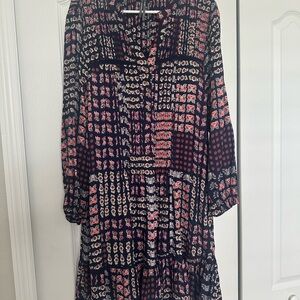 Anthropologie Black Floral Patchwork Long-Sleeve Tiered Dress